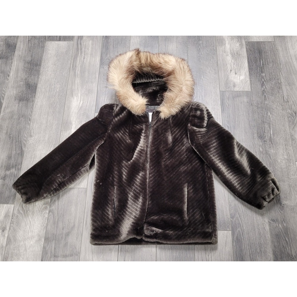 Intrigue A Luxury Fabric by Glenoit Faux Fur Hooded Coat ILGWU Size 12 Brown